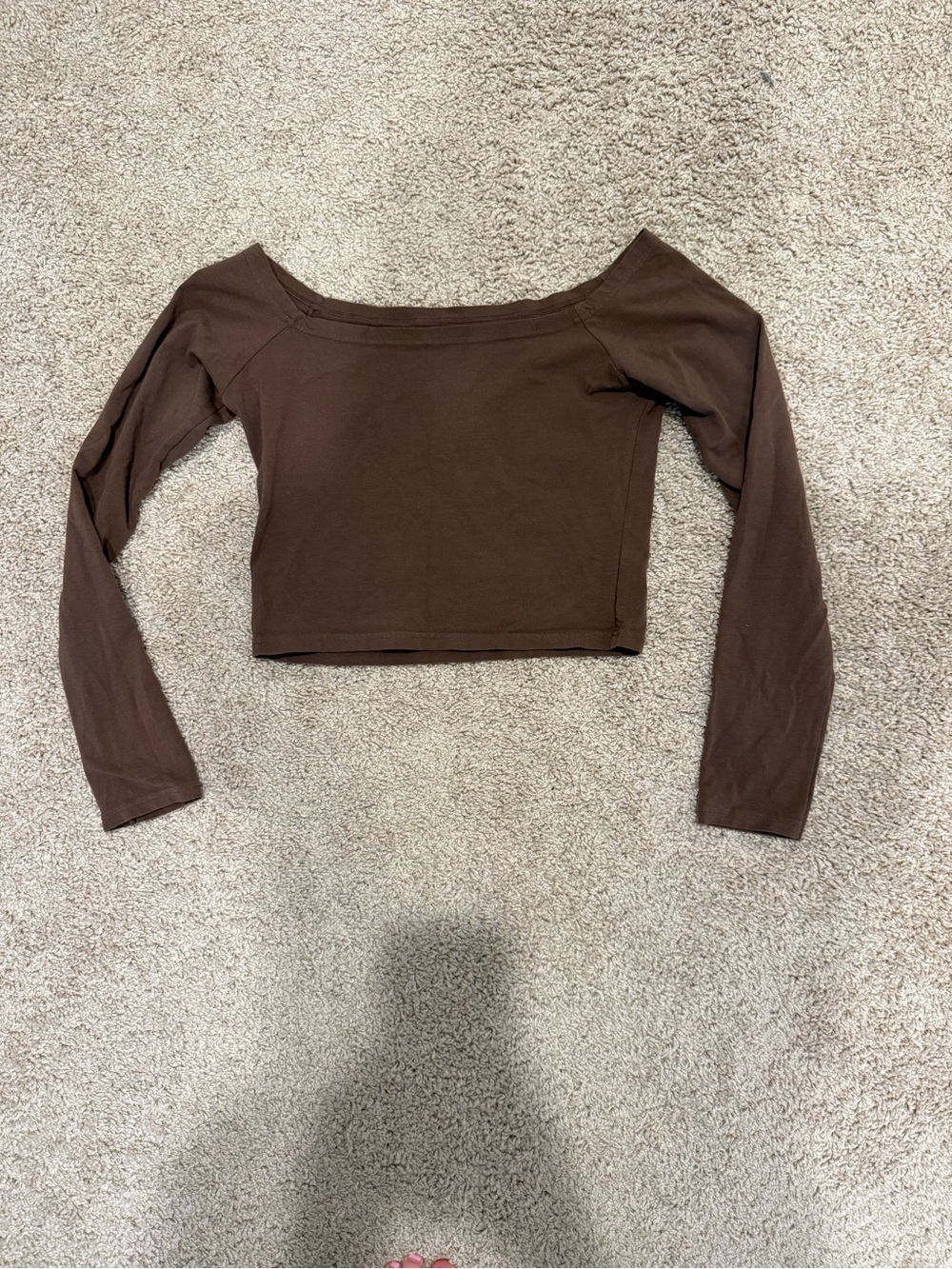 Brandy Melville John Galt Off the Shoulder Chocolate Brown Long Sleeve Top
